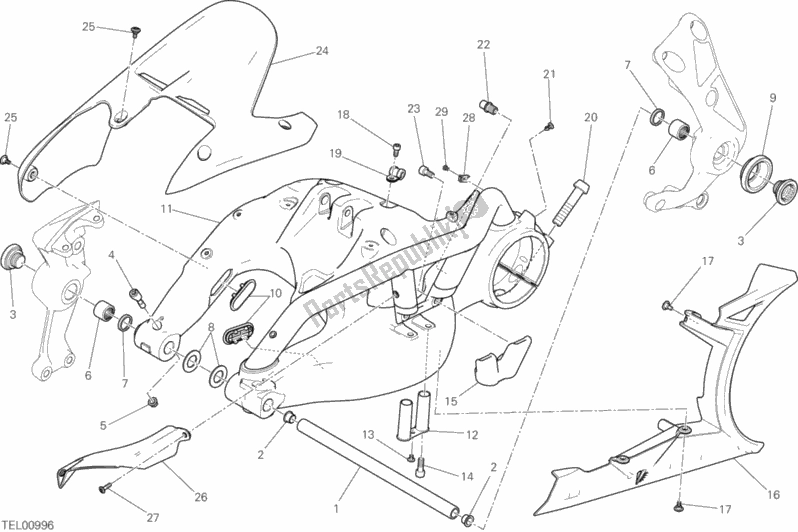 All parts for the Swing Arm of the Ducati Diavel Xdiavel S Brasil 1260 2019